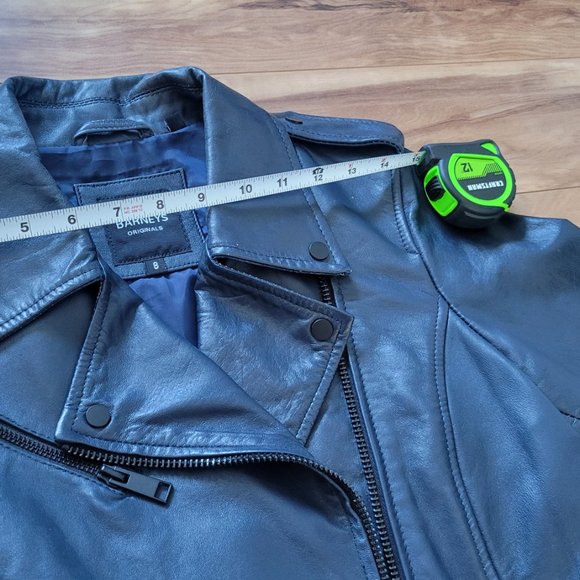 Navy Barney's Originals Genuine Leather Biker Jacket Size 4 - Picture 7 of 10